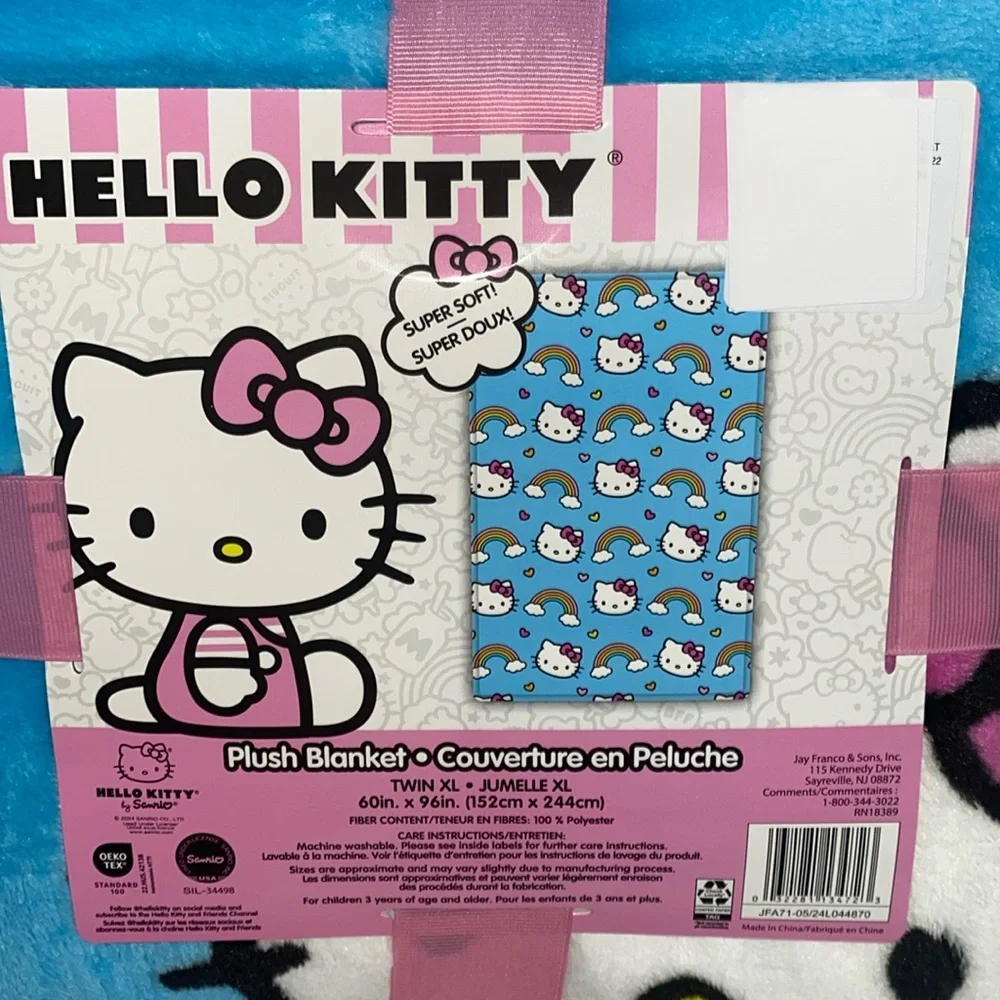 Hello Kitty Blue Rainbow Plush Twin Blanket